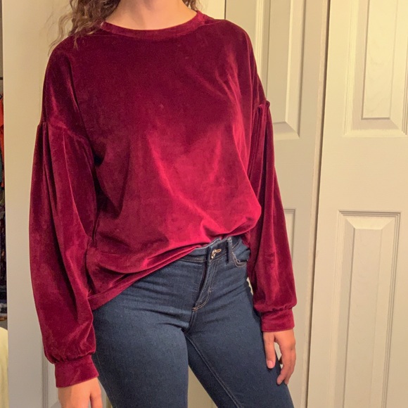a new day Sweaters - Maroon Faux Velvet Sweater